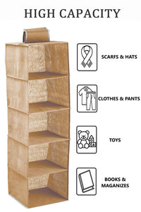 Thumbnail for 5 Tier Shelf Hanging Closet Organizer and Storage for Clothes (Beige)