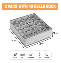 Thumbnail for Set of 2 Fabric Drawer Organizer Divider Storage Boxes for Storing Socks, Underwear, Ties, Scarves (Grey)