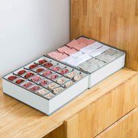 Thumbnail for Set of 2 Fabric Drawer Organizer Divider Storage Boxes for Storing Socks, Underwear, Ties, Scarves (Grey)