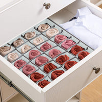 Thumbnail for Set of 2 Fabric Drawer Organizer Divider Storage Boxes for Storing Socks, Underwear, Ties, Scarves (Grey)