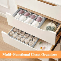 Thumbnail for Set of 2 Fabric Drawer Organizer Divider Storage Boxes for Storing Socks, Underwear, Ties, Scarves (Grey)