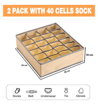 Thumbnail for Set of 2 Fabric Drawer Organizer Divider Storage Boxes for Storing Socks, Underwear, Ties, Scarves (Beige)