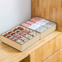 Thumbnail for Set of 2 Fabric Drawer Organizer Divider Storage Boxes for Storing Socks, Underwear, Ties, Scarves (Beige)