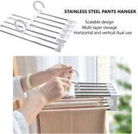 Thumbnail for 2 Pack Stainless Steel Adjustable 5 in 1 Pants Hangers Non-Slip Space Saving for Home Storage