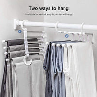 Thumbnail for 2 Pack Stainless Steel Adjustable 5 in 1 Pants Hangers Non-Slip Space Saving for Home Storage