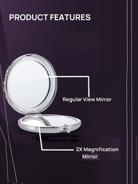 Thumbnail for Mini Mix Diamond 1X/2X Magnifying Round Metal Pocket Makeup Mirror (Silver)