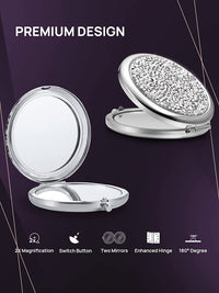 Thumbnail for Mini Mix Diamond 1X/2X Magnifying Round Metal Pocket Makeup Mirror (Silver)