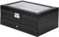 Thumbnail for Black Leather Watch Box Jewelry Display Case with Drawers (12 Slots with 2 Layers)