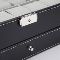 Thumbnail for Black Leather Watch Box Jewelry Display Case with Drawers (12 Slots with 2 Layers)