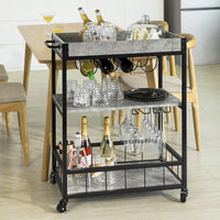 Thumbnail for Industrial Vintage Style Wood Metal 3 Tiers Kitchen Serving Trolley with Wine Rack (Grey)