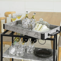 Thumbnail for Industrial Vintage Style Wood Metal 3 Tiers Kitchen Serving Trolley with Wine Rack (Grey)