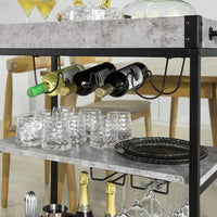 Thumbnail for Industrial Vintage Style Wood Metal 3 Tiers Kitchen Serving Trolley with Wine Rack (Grey)