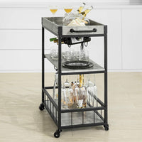 Thumbnail for Industrial Vintage Style Wood Metal 3 Tiers Kitchen Serving Trolley with Wine Rack (Grey)