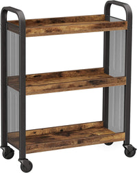 Thumbnail for Rustic Brown Kitchen Trolley Rolling Cart with Steel Structure (66 x 26 x 85 cm)