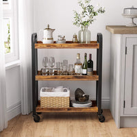 Thumbnail for Rustic Brown Kitchen Trolley Rolling Cart with Steel Structure (66 x 26 x 85 cm)