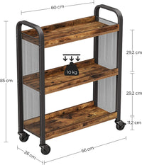 Thumbnail for Rustic Brown Kitchen Trolley Rolling Cart with Steel Structure (66 x 26 x 85 cm)