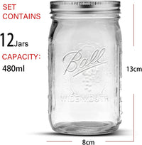 Thumbnail for 12 Pieces Canning Jars - 480ml Mason Jar Empty Glass Spice Bottles with Airtight Lids and Labels