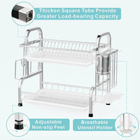 Thumbnail for Stainless Steel 2-Tier Dish Drying Rack with Utensil Holder, Cutting Board Holder and Dish Drainer for Kitchen Counter (Silver)