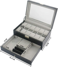 Thumbnail for 12 Slot PU Leather Lockable Watch and Jewelry Storage Boxes (Black)