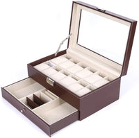 Thumbnail for 12 Slot PU Leather Lockable Watch and Jewelry Storage Boxes (Brown)