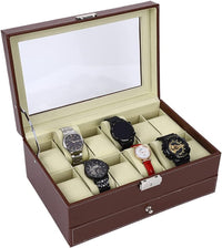 Thumbnail for 12 Slot PU Leather Lockable Watch and Jewelry Storage Boxes (Brown)