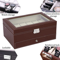 Thumbnail for 12 Slot PU Leather Lockable Watch and Jewelry Storage Boxes (Brown)