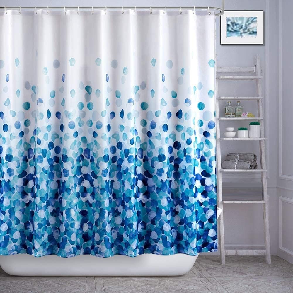 Shower Curtain with 12 Hooks Set Bathroom 180 x 180 cm (Blue)