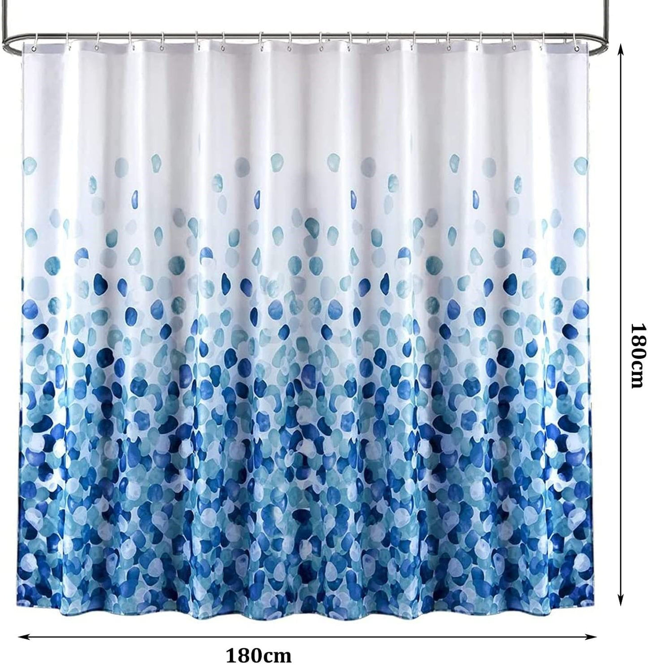 Shower Curtain with 12 Hooks Set Bathroom 180 x 180 cm (Blue)