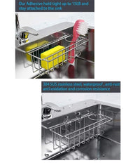 Thumbnail for 3-in-1 Adhesive Stainless Steel Sink Caddy Organizer Storage for Kitchen  Rustproof