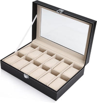 Thumbnail for Black PU Leather Watch Organizer Display Storage Box Cases for Men & Women (12 slots)