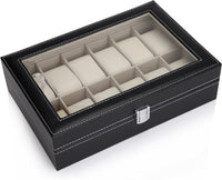 Thumbnail for Black PU Leather Watch Organizer Display Storage Box Cases for Men & Women (12 slots)