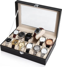 Thumbnail for Black PU Leather Watch Organizer Display Storage Box Cases for Men & Women (12 slots)