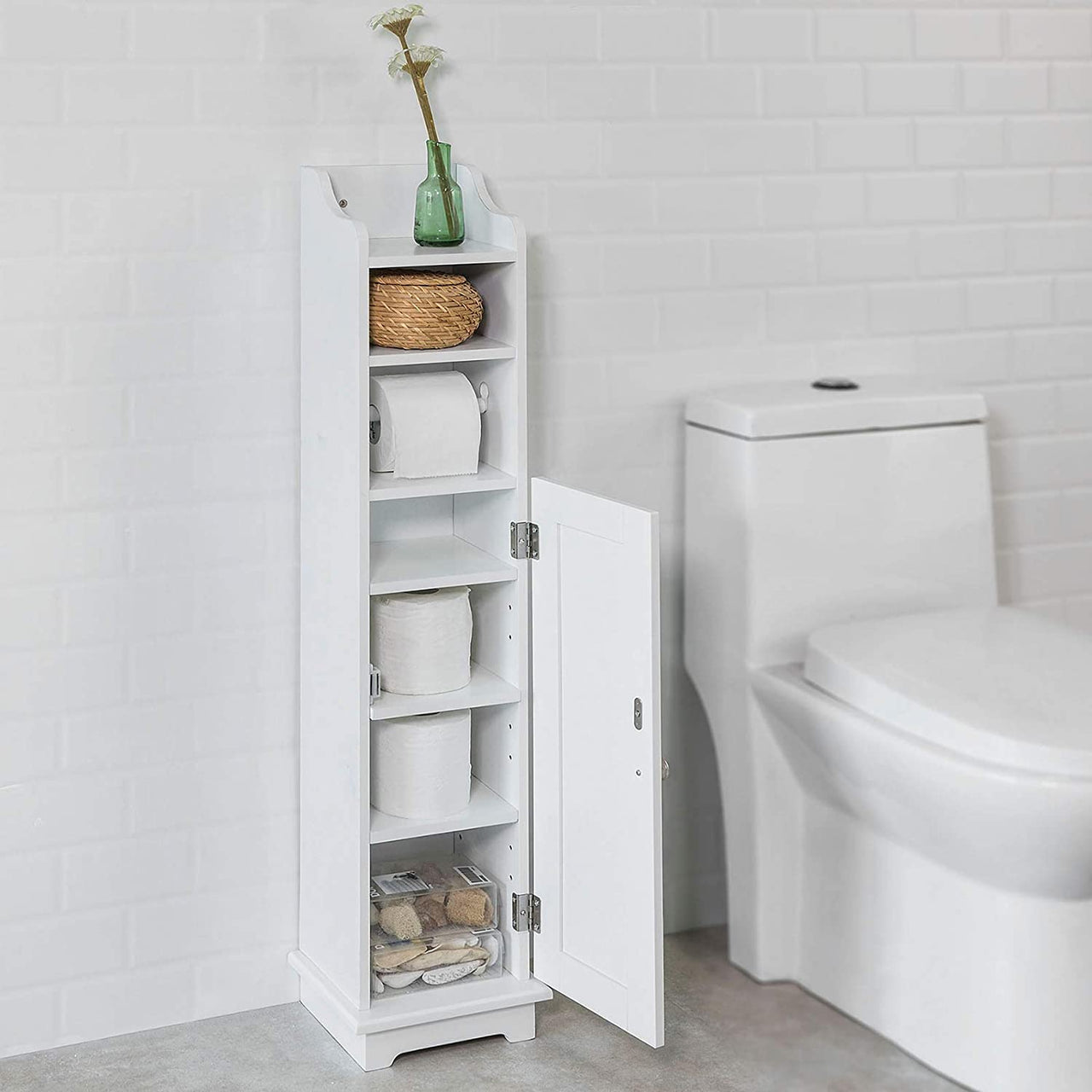 Toilet Paper Holder with Storage, Freestanding Cabinet, Toilet Brush Holder and Toilet Paper Dispenser 20x100x18 cm