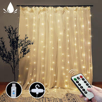 Thumbnail for 300 LEDs Window Curtain Fairy Lights 8 Modes and Remote Control for Bedroom (Warm White, 300 x 300cm)