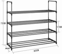 Thumbnail for 4-Tier Stainless Steel Shoe Rack Storage Organizer to Hold up to 20 Pairs of Shoes (80cm, Black)