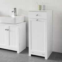 Thumbnail for White Bathroom Cabinet with Laundry Basket and Drawer