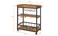 Thumbnail for Industrial Vintage Style Wood Metal 3 Tiers Kitchen Serving Trolley with Wine Rack (Brown)