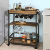 Thumbnail for Industrial Vintage Style Wood Metal 3 Tiers Kitchen Serving Trolley with Wine Rack (Brown)