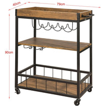 Thumbnail for Industrial Vintage Style Wood Metal 3 Tiers Kitchen Serving Trolley with Wine Rack (Brown)