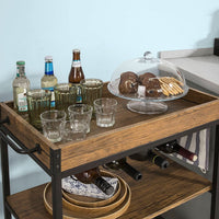 Thumbnail for Industrial Vintage Style Wood Metal 3 Tiers Kitchen Serving Trolley with Wine Rack (Brown)