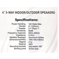 Thumbnail for New Audioline Indoor Outdoor Speaker Pair 3-Way 4\