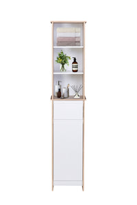 Thumbnail for Alto Bathroom Tallboy Narrow High Cabinet With 1 Door/1 Drawer/3 Shelves - Oak/White