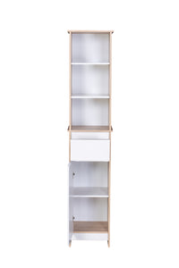 Thumbnail for Alto Bathroom Tallboy Narrow High Cabinet With 1 Door/1 Drawer/3 Shelves - Oak/White