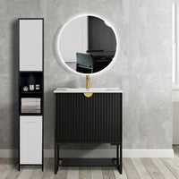 Thumbnail for Alto Bathroom Tallboy Narrow High Cabinet With 2 Doors/2 Shleves - Black/White