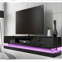 Thumbnail for Modern High Gloss LED RGB TV Entertainment Unit with Storage 220cm - Black