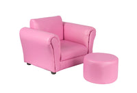 Thumbnail for Kids Pink Couch Sofa Chair w/ Footstool in PU Leather