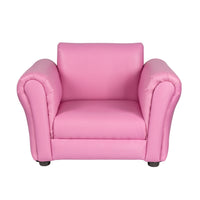 Thumbnail for Kids Pink Couch Sofa Chair w/ Footstool in PU Leather