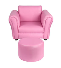 Thumbnail for Kids Pink Couch Sofa Chair w/ Footstool in PU Leather