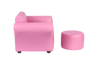 Thumbnail for Kids Pink Couch Sofa Chair w/ Footstool in PU Leather