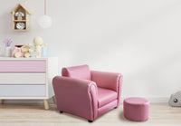 Thumbnail for Kids Pink Couch Sofa Chair w/ Footstool in PU Leather